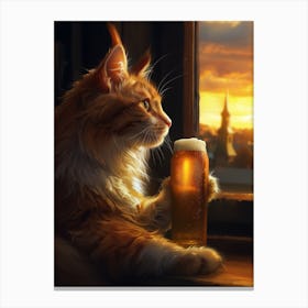 Cat With Beer Canvas Print