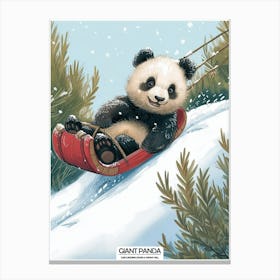 Giant Panda Cub Sledding Down A Snowy Hill Poster 2 Canvas Print