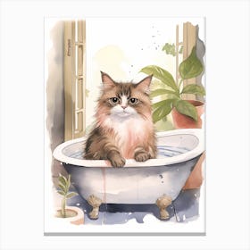 Ragdoll Cat In Bathtub Botanical Bathroom 1 Canvas Print