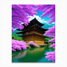 Japanese Pagoda Cherry Blossoms Mount Fuji Japan 1 Canvas Print