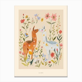 Folksy Floral Animal Drawing Llama 3 Poster Canvas Print