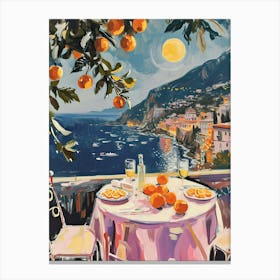 Sicily Italy Watercolour Night Dinner Mediterranean Canvas Print