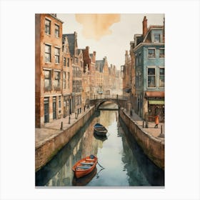 Canal Belt Amsterdam Vintage Painting (14) Canvas Print