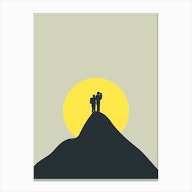 Silhouette Of Two People On A Mountain black and yellow Canvas Print