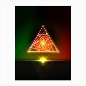 Neon Geometric Glyph in Watermelon Green and Red on Black n.0447 Canvas Print