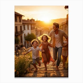 A Large Family Enjoying Their Day In Nature During The Stunning Sunset Siblings Laughing Lively Ch (4) Canvas Print