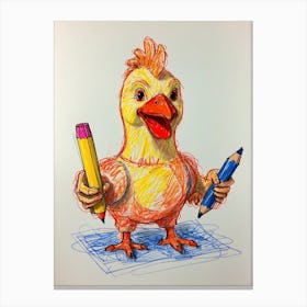 Chicken Holding Pencils Canvas Print