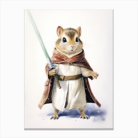 Chipmunk As A Jedi Watercolour 3 Canvas Print