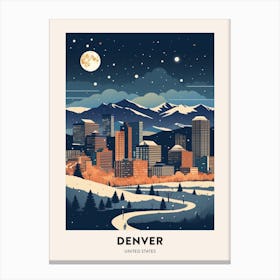 Winter Night  Travel Poster Denver Colorado 1 Canvas Print