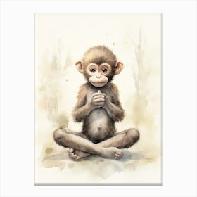 Monkey Painting Practicing Yoga Watercolour 1 Canvas Print