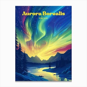 Aurora Borealis Finland A Northern Lights Travel Art Canvas Print