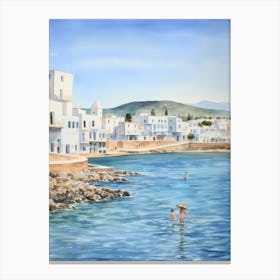 Swimming In Paros Greece 2 Watercolour Canvas Print