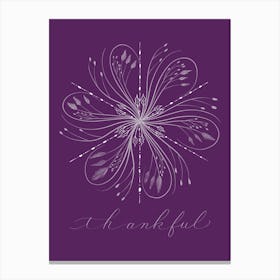 Snowflake Calligraphy Thankful Purple Canvas Print