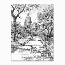 The Texas State Capitol Austin Texas Black And White Drawing 1 Canvas Print