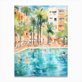 Swimming In Palma De Mallorca Spain 2 Watercolour Canvas Print