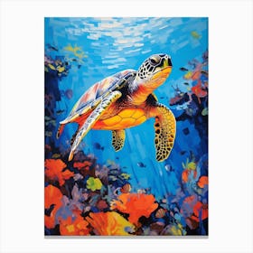 Brushstroke Sea Turtle With Coral 7 Canvas Print