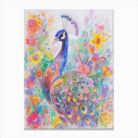 Peacock Maxmalism Floral Portrait 5 Canvas Print