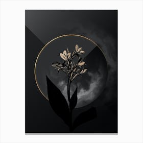 Shadowy Vintage Water Canna Botanical in Black and Gold Canvas Print