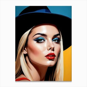 Woman Portrait With Hat Pop Art (106) Canvas Print