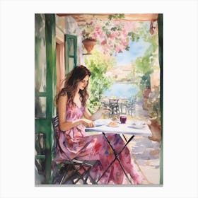 At A Cafe In Antalya Turkey Watercolour Canvas Print