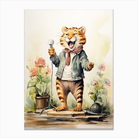 Tiger Illustration Performing Stand Up Comedy Watercolour 2 Canvas Print