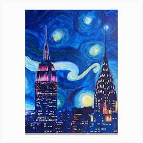 Starry Night In New York Van Gogh Manhattan Chrysler Building And Empire State Building Canvas Print