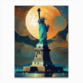 Statue of Liberty ~ Iconic New York Full Moon Stargate Art Wall Decor Futuristic Sci-Fi Trippy Surrealism Modern Digital Mandala Awakening Fractals Spiritual Artwork Psychedelic Colorful Cubic Abstract Universe Canvas Print