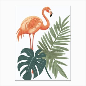 Andean Flamingo And Monstera Deliciosa Boho Print 1 Canvas Print