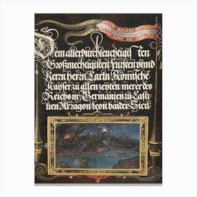 The Burning Of Troy; Banner Of The House Of Hapsburg From Mira Calligraphiae Monumenta, Joris Hoefnagel Canvas Print