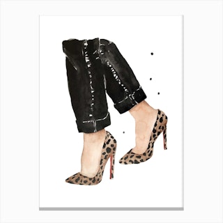 Leopard Glamorous Shoes Brown & Black Canvas Print