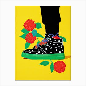 Floral Steps of Women in Sneaker Art Canvas Print