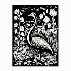 B&W Bird Linocut Swan 4 Canvas Print