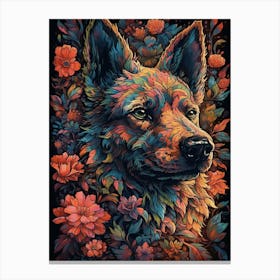 Wolf With Flowers 2 Canvas Print