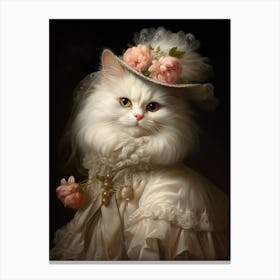 White Medieval Cat Rococo Style 1 Canvas Print