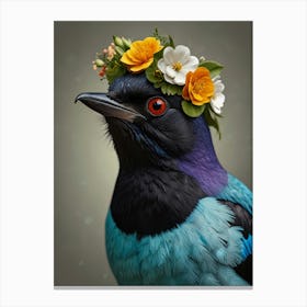 Bird With A Flower Crown European Robin 6 Canvas Print