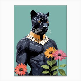 Floral Black Panther Portrait In A Suit (13) Canvas Print