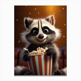 Cartoon Cozumel Raccoon Eating Popcorn At The Cinema 3 Canvas Print