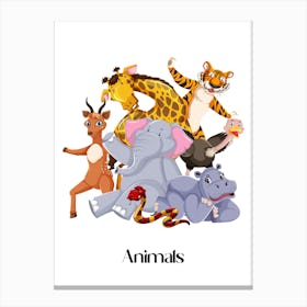 62.Beautiful jungle animals. Fun. Play. Souvenir photo. World Animal Day. Nursery rooms. Children: Decorate the place to make it look more beautiful. Canvas Print