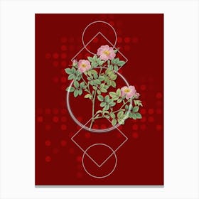 Vintage Rose Corymb Botanical with Geometric Line Motif and Dot Pattern n.0019 Canvas Print