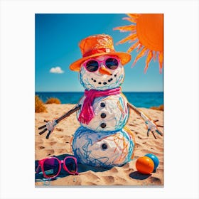 Snowman On The Beach Canvas Print