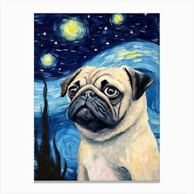 Pug Starry Night Dog Portrait Canvas Print