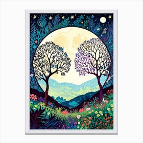 Two Trees At The Moon Canvas Print