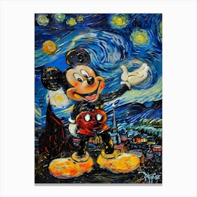 Mickey Mouse In Starry Night Canvas Print