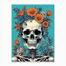 Floral Skeleton In The Style Of Pop Art (38) Canvas Print