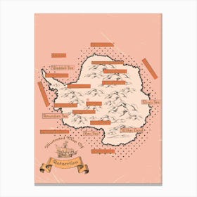 Vintage Map Of Antarctica Canvas Print