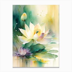 Lotus Flowers In Park Storybook Watercolour 7 Canvas Print