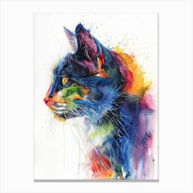 Cat Colourful Watercolour 2 Canvas Print