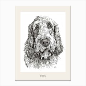 Long Haired Dog Black & White Line Sketch Poster Canvas Print