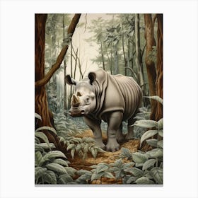 Illustration Of Rhino In The Distance Realistic Illustration 3 Canvas Print
