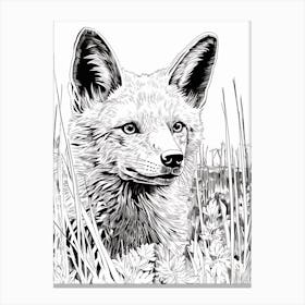 Fox In The Forest Linocut White Illustration 7 Canvas Print